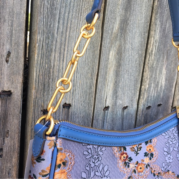 New Tory Burch Brocade Studio Shoulder Bag Sea Frost Blue - Picture 13 of 16